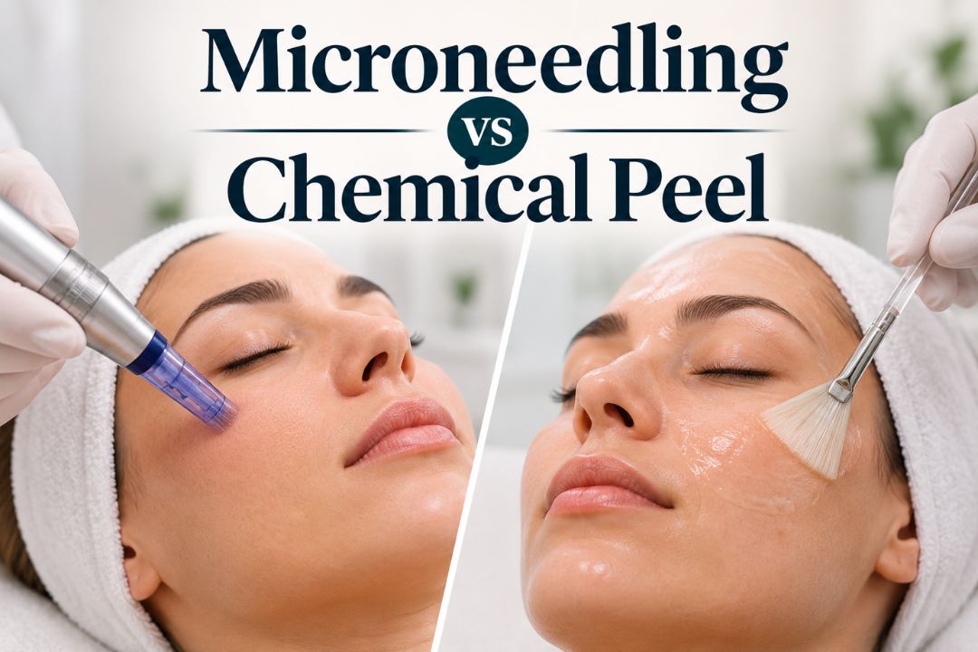 Microneedling vs chemical peel comparison for acne scars, wrinkles, pigmentation, and skin rejuvenation